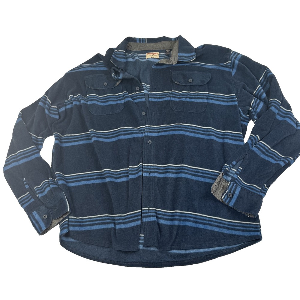 Wrangler Mens 3XL Blue Striped Fleece Button Up Long Sleeve Western Shirt 0982